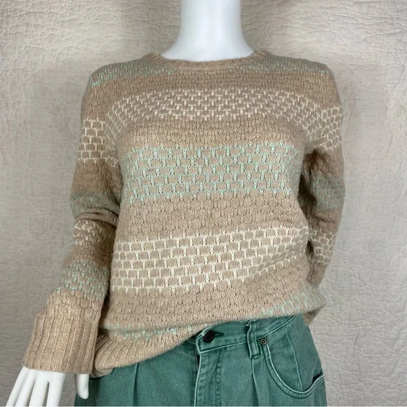💖5/$25 J.Crew Lambswool Blend Striped Honeycomb Stitch Sweater Women Size S - Picture 1 of 13